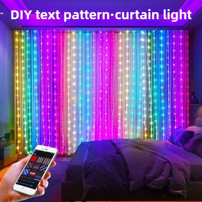 Smart DIY Pattern LED String Lights Curtain Usb Remote Control App Curtain String Light Fairy Music Party Concert Festival Decor