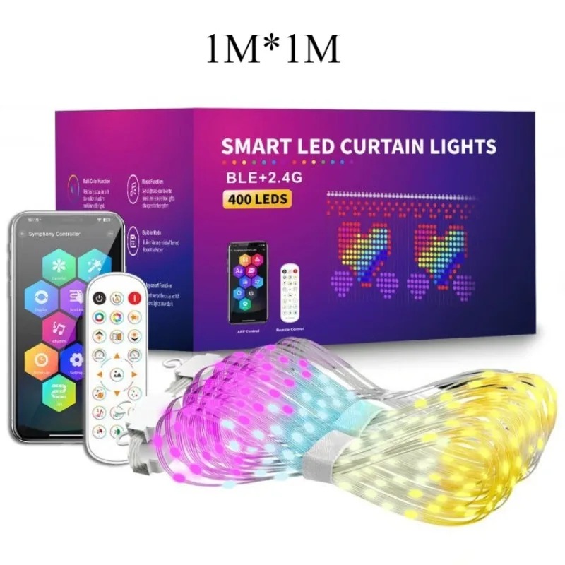 Smart DIY Pattern LED String Lights Curtain Usb Remote Control App Curtain String Light Fairy Music Party Concert Festival Decor