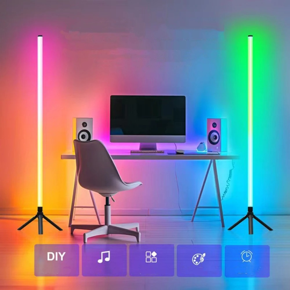 Smart RGB CCT Led Floor Lamp 103cm 360 Round Tube 5V USB Powered 24key Bluetooth APP Remote Control for Gaming PC TV Decoration