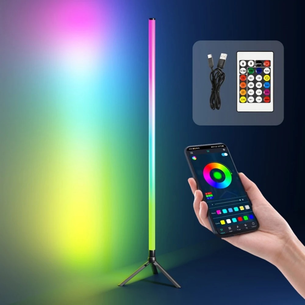 Smart RGB CCT Led Floor Lamp 103cm 360 Round Tube 5V USB Powered 24key Bluetooth APP Remote Control for Gaming PC TV Decoration