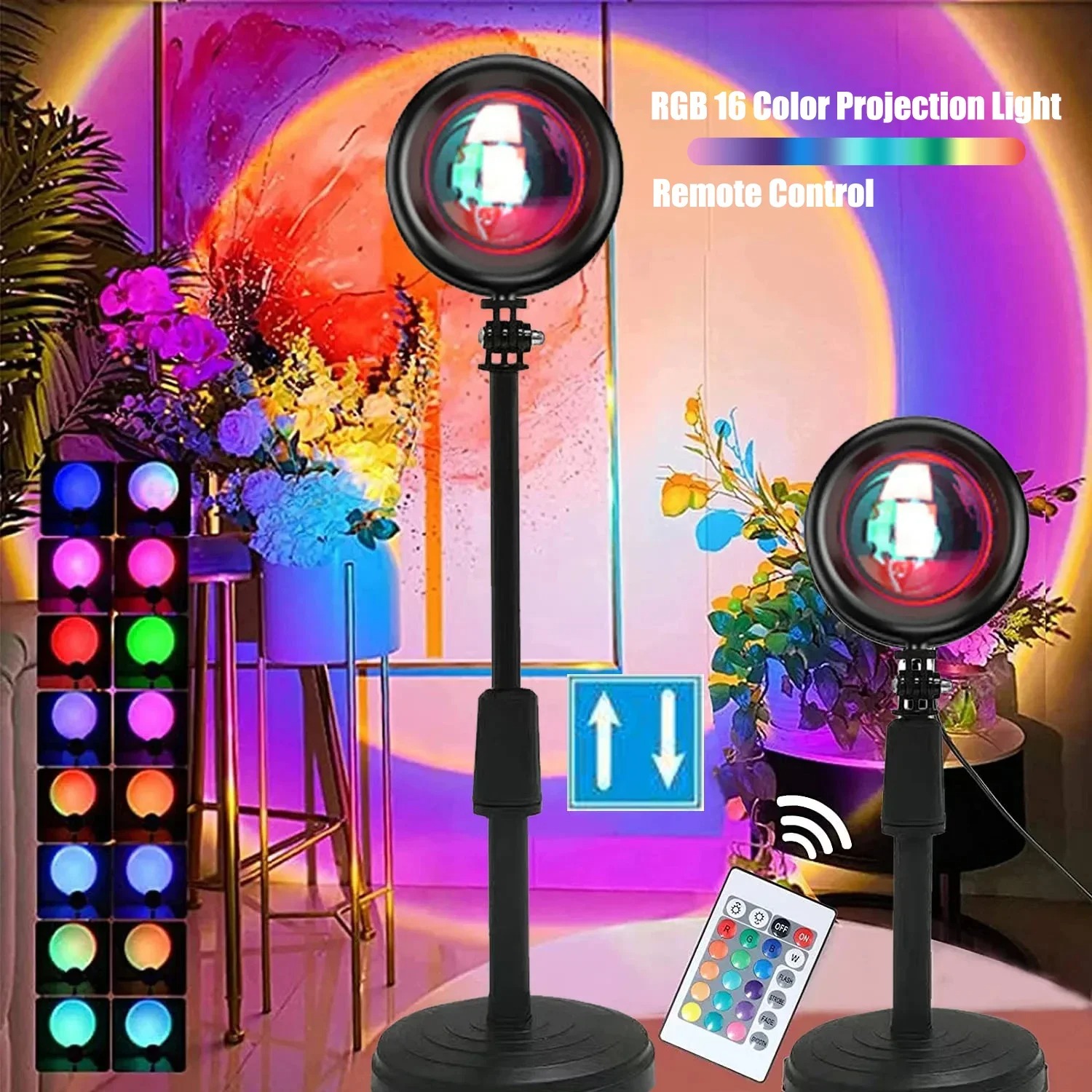RGB Sunset Projector Lamp, 16 Colors Rainbow Atmosphere Light for Bedroom Wall, Mood Lighting Decor for Parties Home Decoration