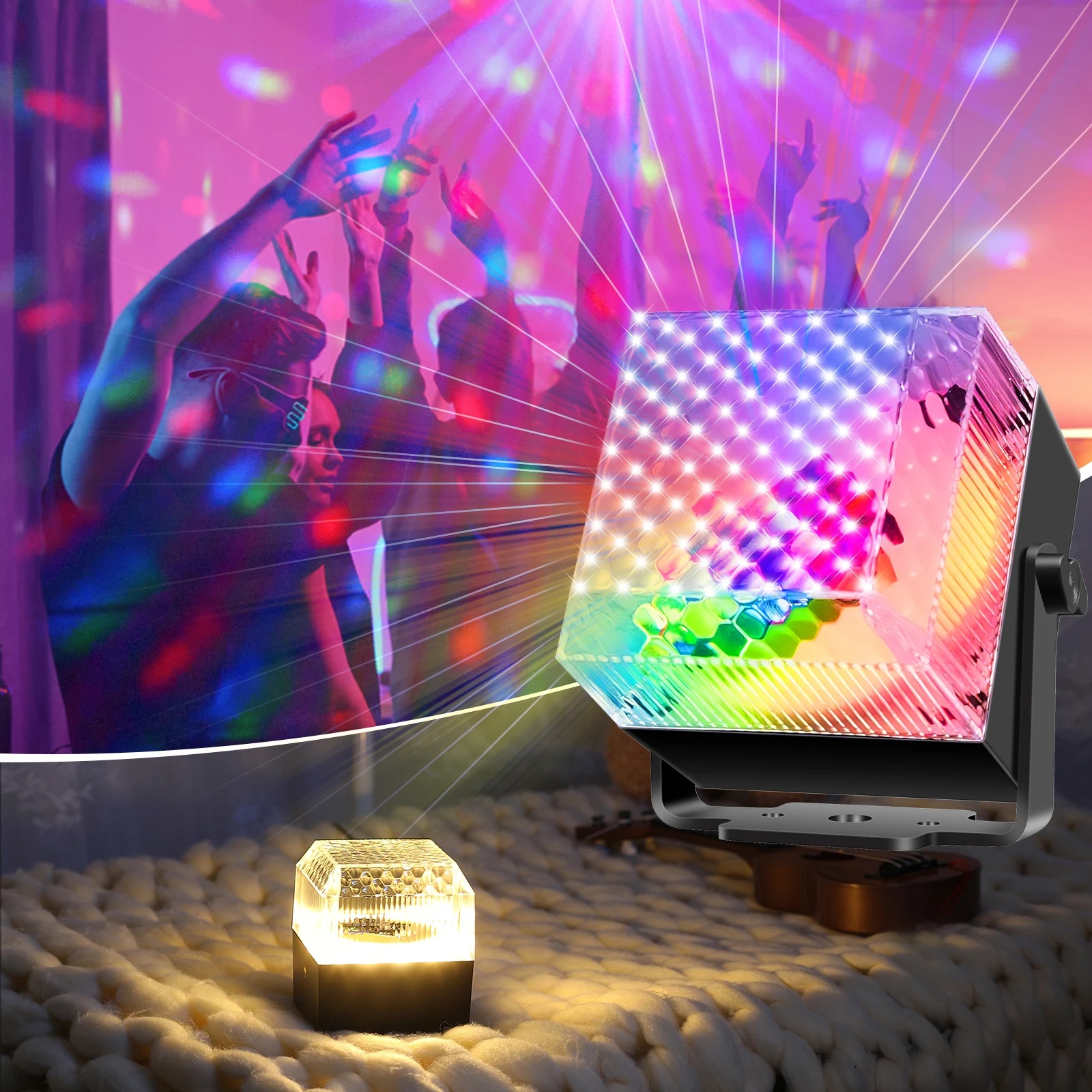 Disco DJ 3-color RGB + Warm White Night Mode Timer Remote Control for Bedroom Party and Sleep Aid Voice Control LED Night Light
