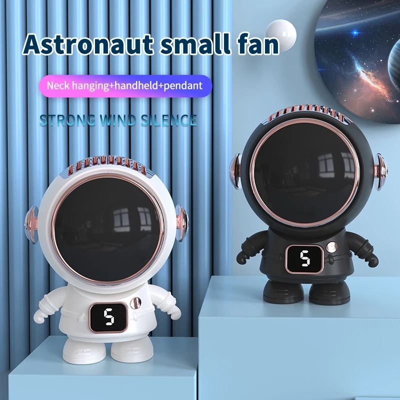 Astronaut Portable Hanging Neck Mini Fan Rechargeable Bladeless Turbo Ultra Quiet Student Hand Held Fan Outdoor Sports Travel