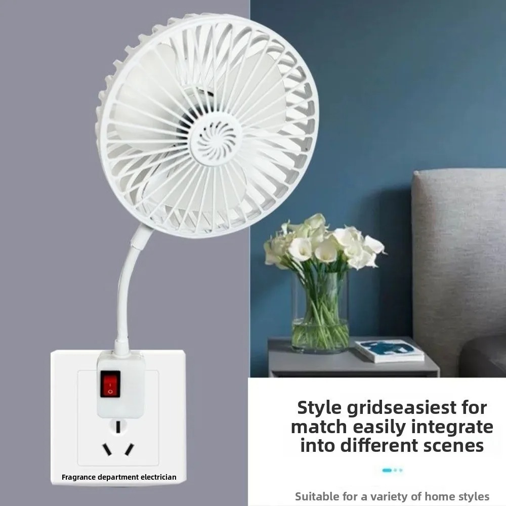 3-Prong Plug Design Socket Fan Cooling 360 Degree Adjustable Energy Efficient Fan USB-Powered Wall-Mounted Quiet Operation Fan