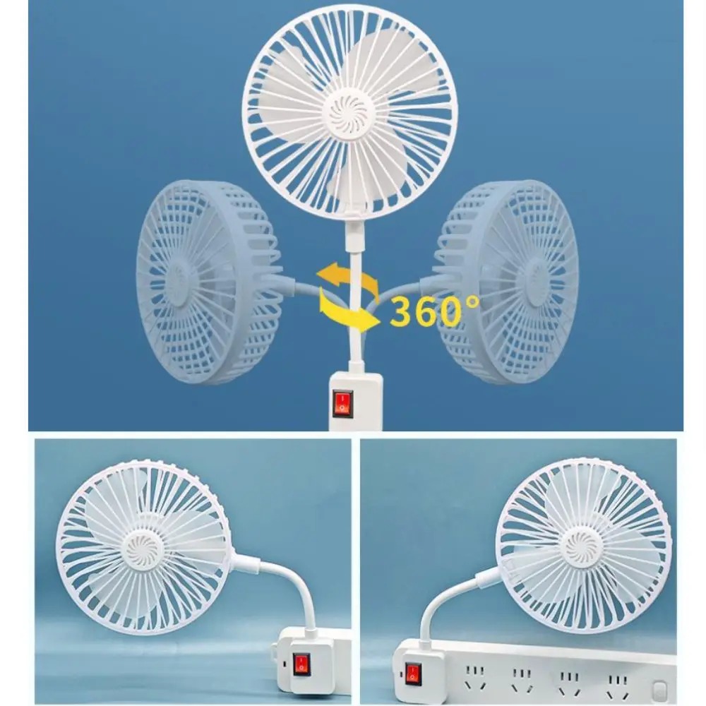 3-Prong Plug Design Socket Fan Cooling 360 Degree Adjustable Energy Efficient Fan USB-Powered Wall-Mounted Quiet Operation Fan