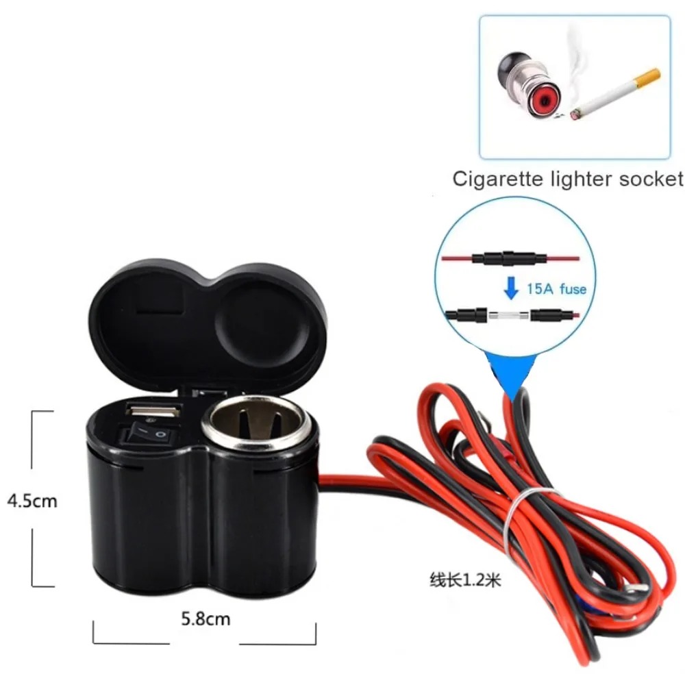 12V Motorcycle Handlebar USB Charger Waterproof Cigaret-te Lighter Socket with Switch for Cellphones Mobile Tablets