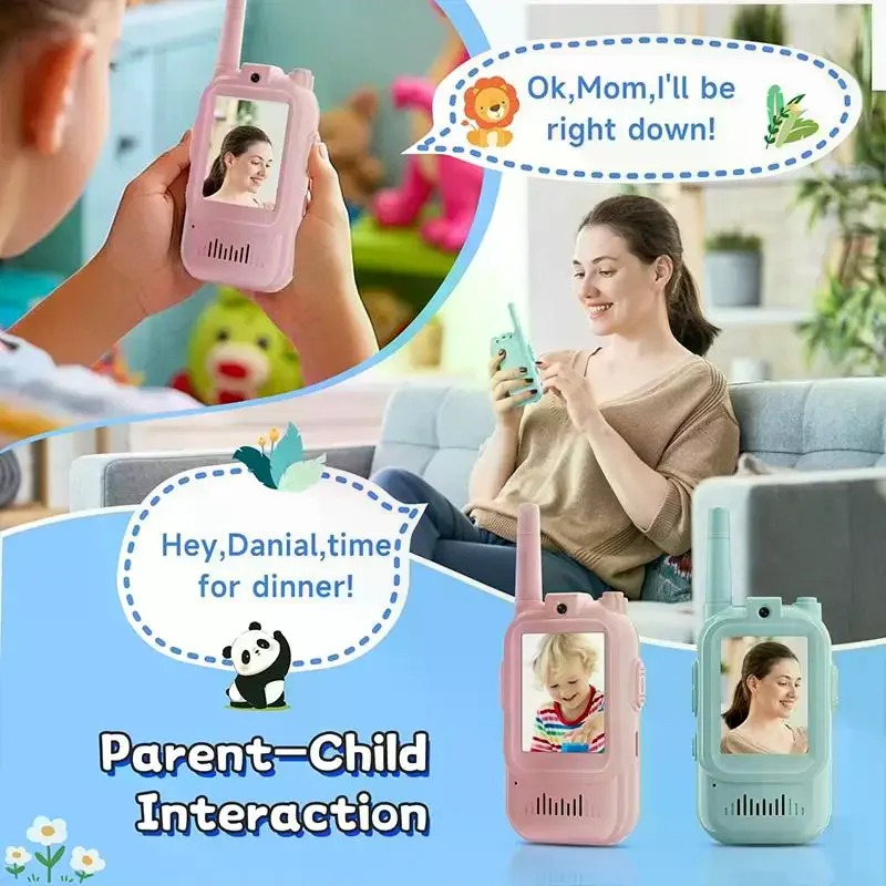 Video Walkie Talkies For Kids 2 Pack Rechargeable Intercom Walkie-talkie 2 Screen One-Click Call Child Video Intercom