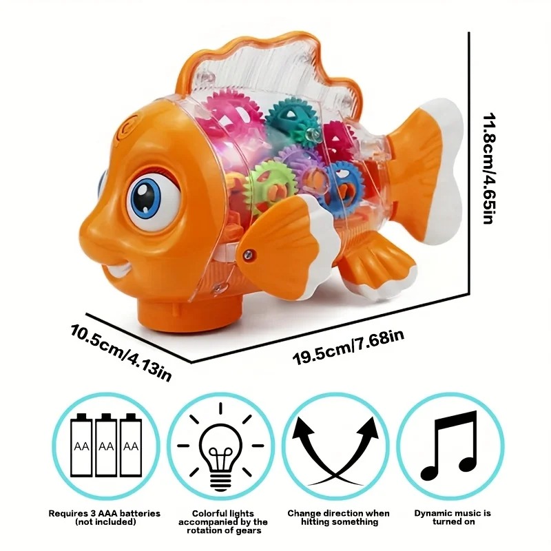 Colorful Transparent Gear Fish，Electric Universal Fun Toy（Does not include batteries），Gear Transmission Mechanism，Dazzling Light