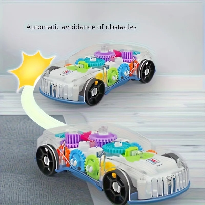 Electric Light Transparent Gear Car - 360°Rotating Stunt Car，With music and lights，Colorful Plastic Toys，Suitable for Children，