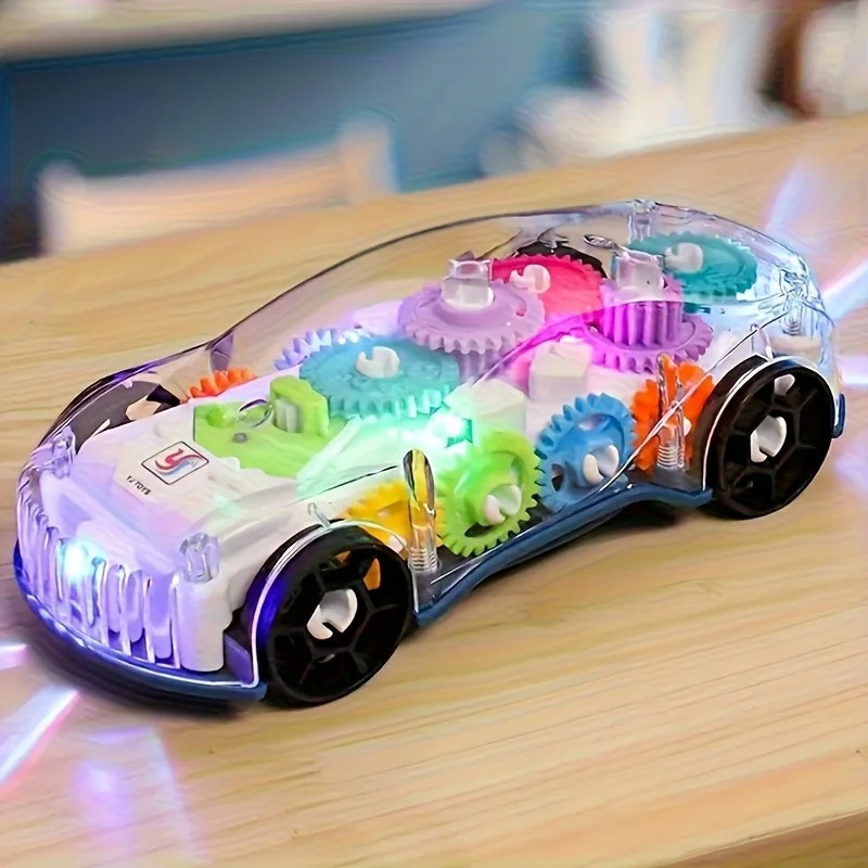 Electric Light Transparent Gear Car - 360°Rotating Stunt Car，With music and lights，Colorful Plastic Toys，Suitable for Children，
