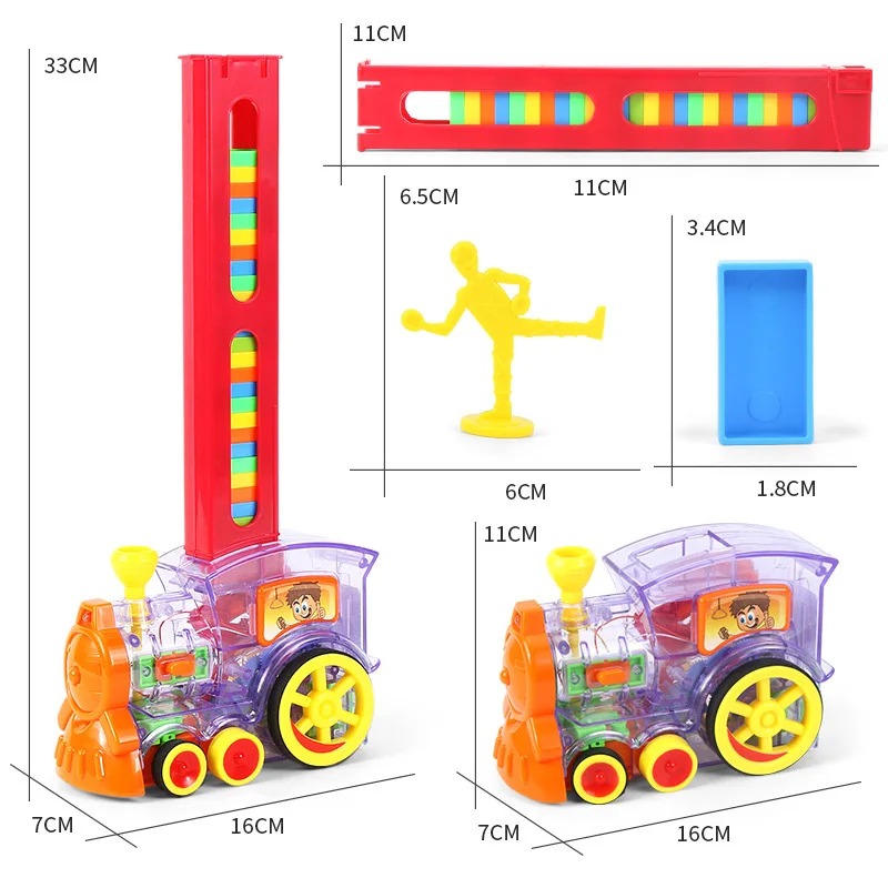 Kids Toy Domino Rally Electric Train Model With Lights And Sound Red And Transparent Building Blocks Vehicle Education