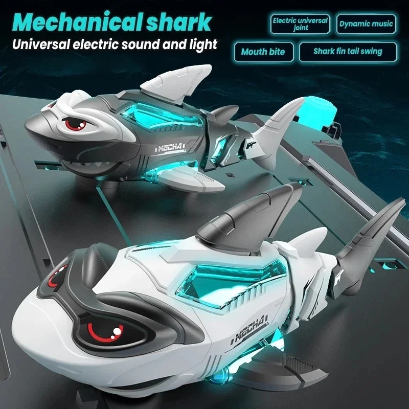 Children's Electric Shark Robot Toy Universal Walking with Dynamic Music Cool Simulation Model Gift for Kids